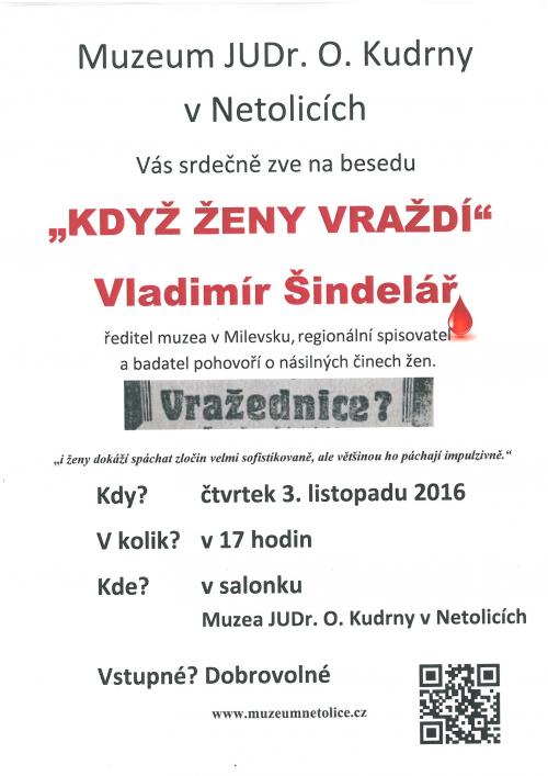 3. 11.&nbsp;2016 Přednáška Vladimír Šindelář - Když&nbsp;ženy vraždí 1
