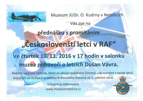 10.11.2016 Přednáška Dušan Vávra - Českoslovenští letci v RAF