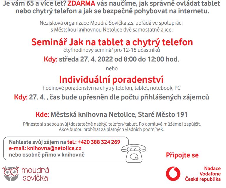27. 4. 2022 Seminář pro seniory  -  Jak na tablet a chytrý telefon